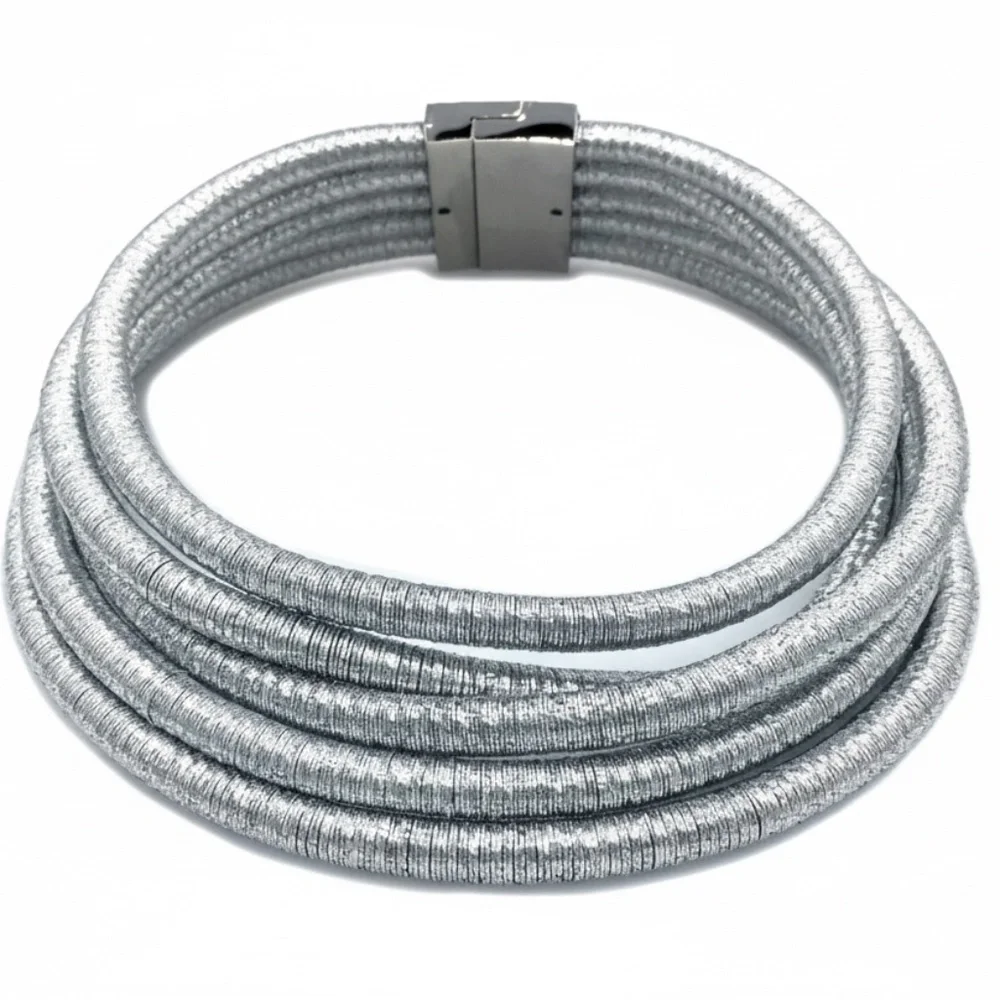 Womens 5 Strand Silver‎ Collar Statement Necklace